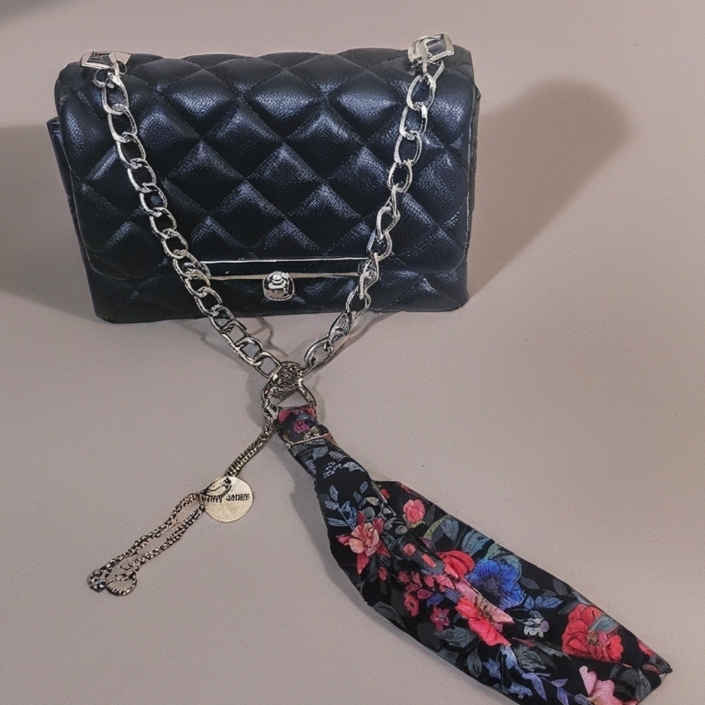 Steve Madden Black Quilted Tote Bag with Chain